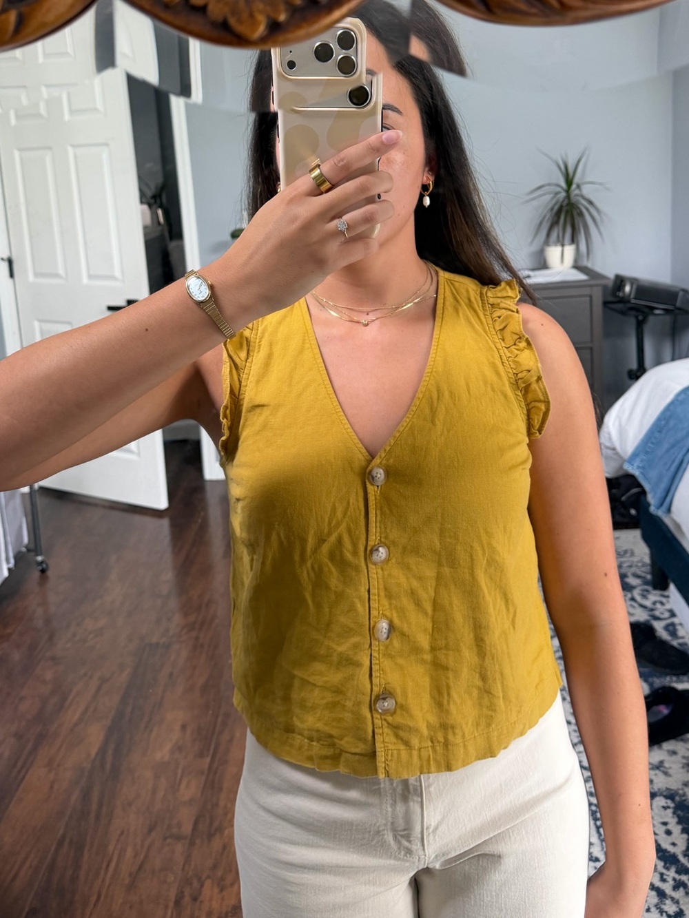 Madewell Button-Front Vest Ruffle-Sleeve - Picture 5 of 7
